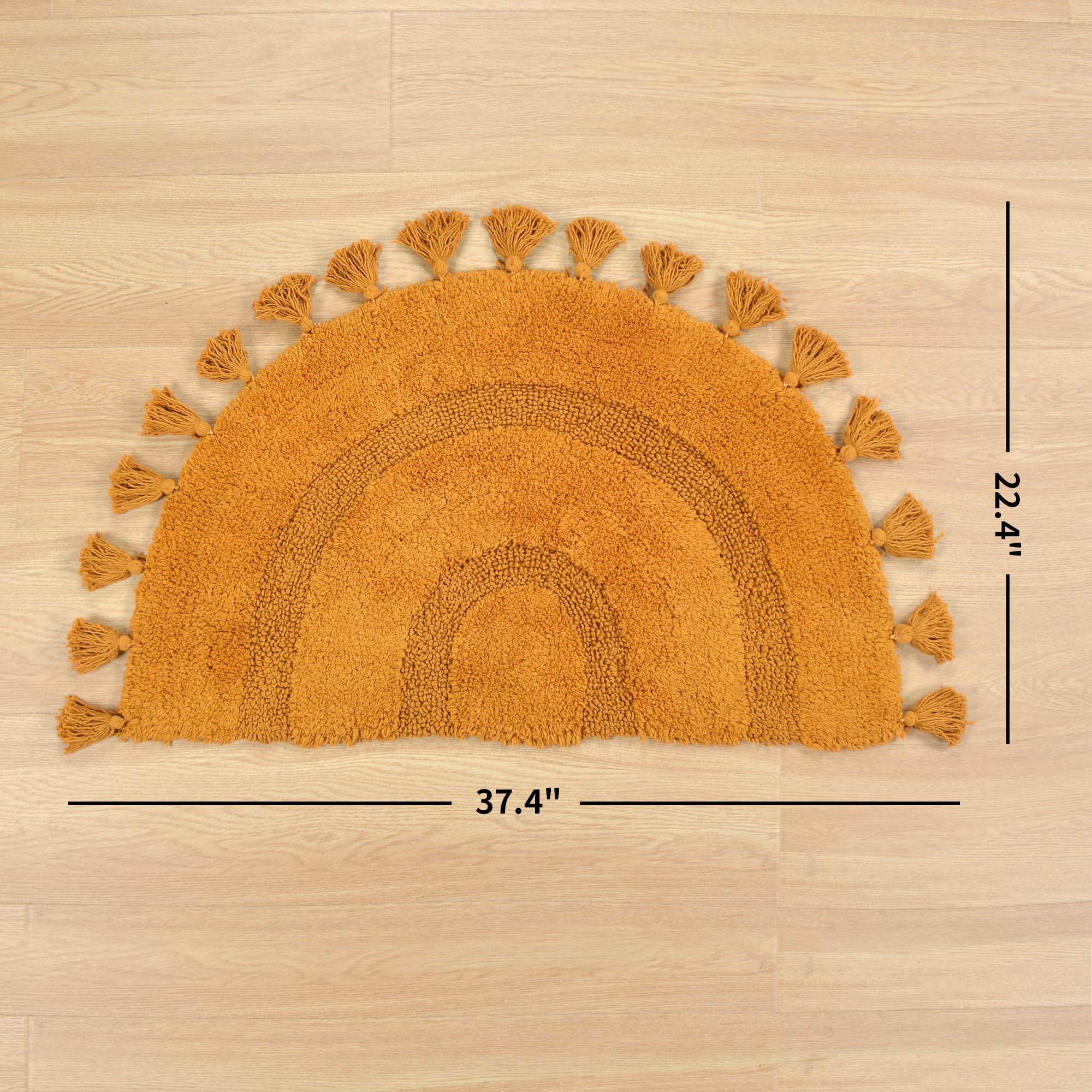 Half Circle Boho Bathroom Rugs With Tassels 100% Cotton Hand-Woven Bath Mat Non Slip Absorbent Bath Rugs With Rug Pad Washable B